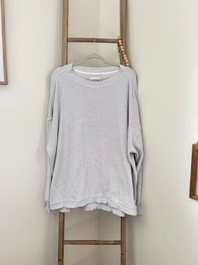 aerie Light Gray Crewneck Waffle Knit Sweater